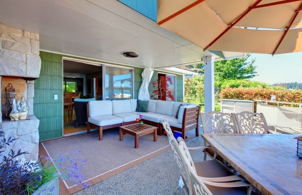 Beach house porch with sliding doors